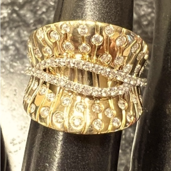 14k yellow gold and natural 1 ct te diamond concave ring size 7, 9.4 grams - Picture 4 of 8